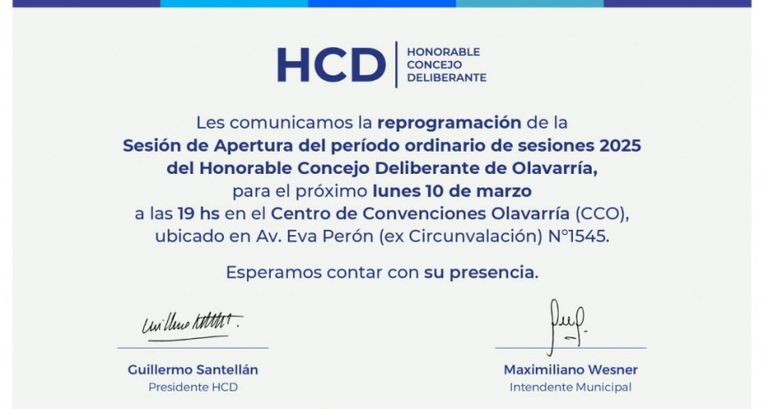 Wesner pospone su discurso de apertura de sesiones ordinarias