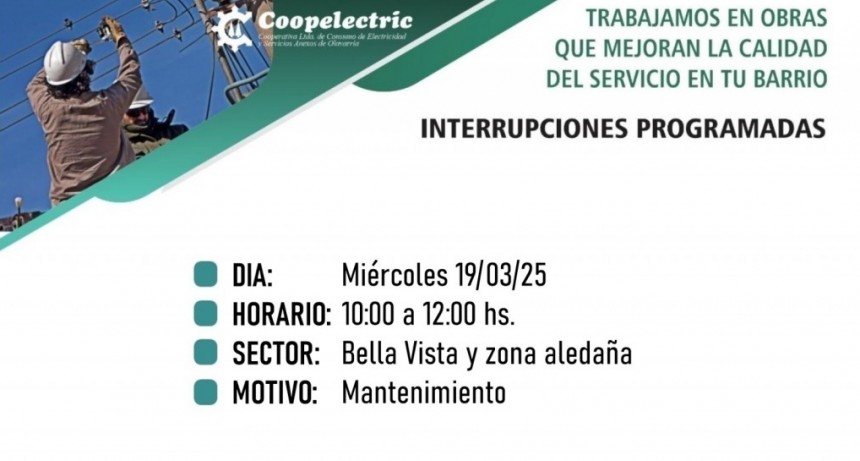 Bella Vista: Interrupción programada del servicio eléctrico este miércoles