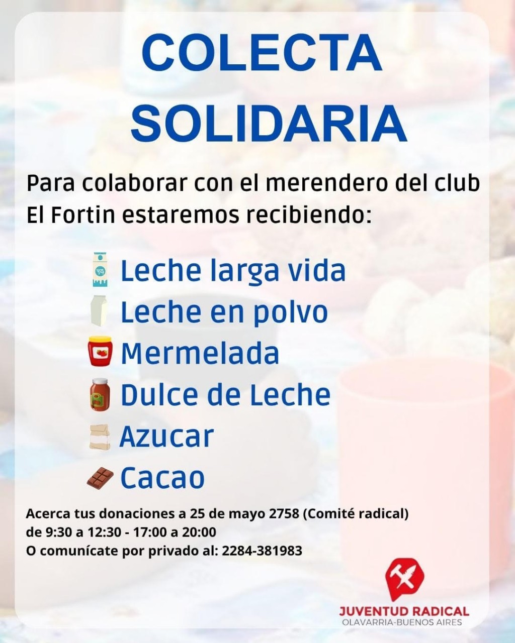 Juventud Radical: colecta Solidaria a beneficio del merendero 