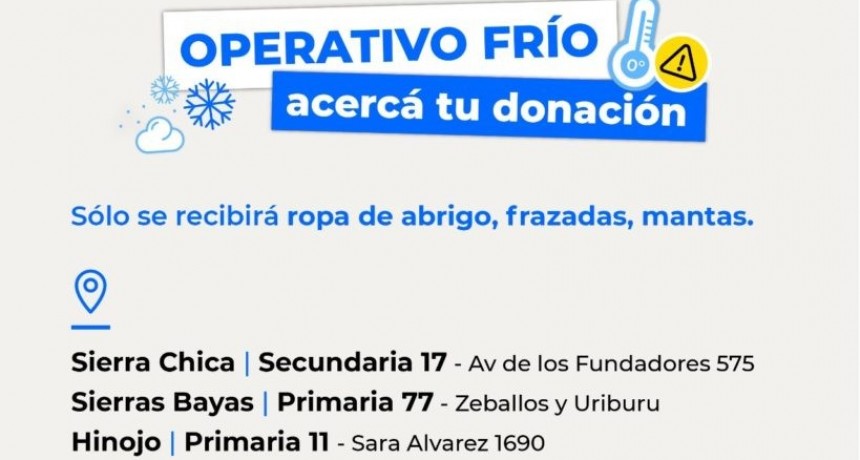Recibirán donaciones en el marco del Operativo Frío