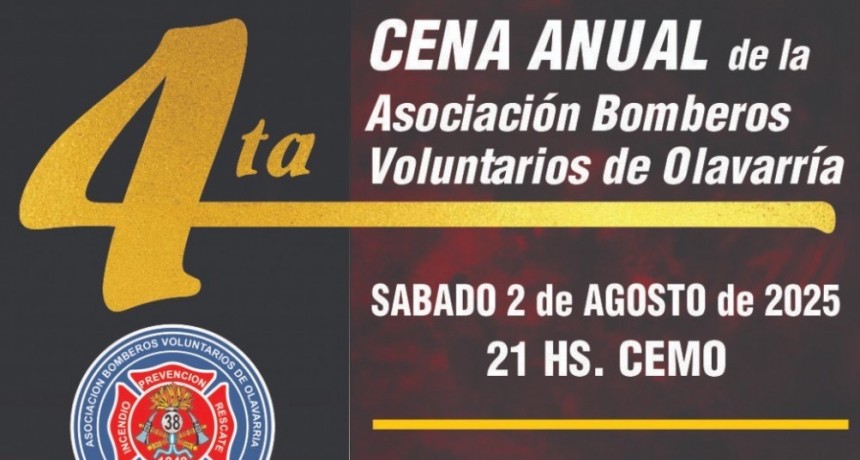 La 4ª Cena Anual de Bomberos Voluntarios de Olavarría será el 2 de agosto
